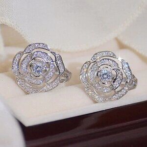 🔥 Gold Plated Diamond CZ Elegant Rose Flower Stud Earrings Women, HA4509